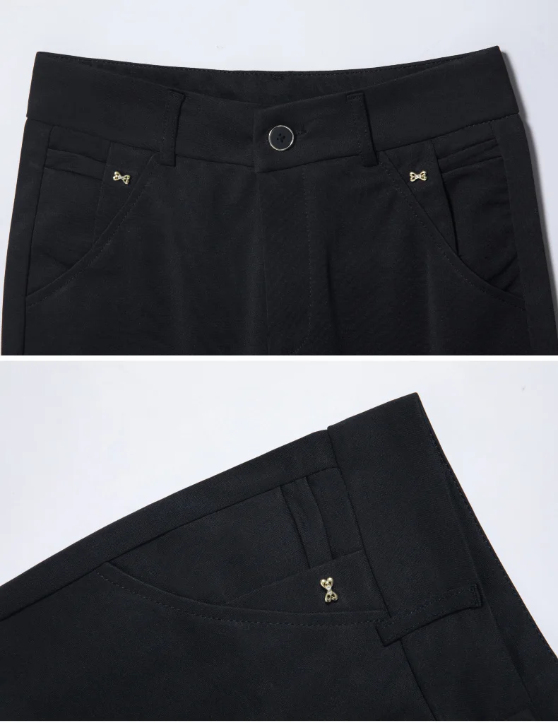 7XL Spring Autumn Casual Button Elastic Mid Waist Black&Navy Blue Straight Trousers Office Lady Quick Drying Suit Pants Female