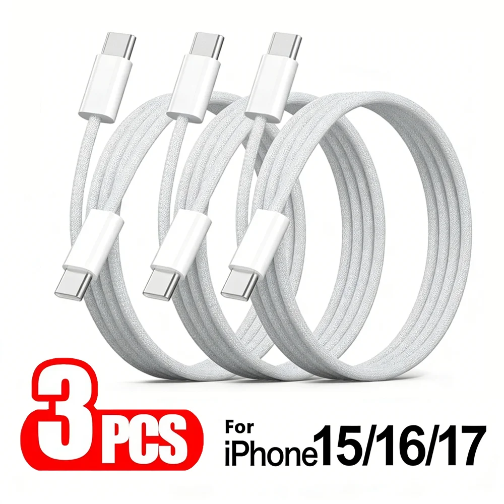 3PCS 60W USB-C Braided Cable For iPhone 15 16 17 Pro Max 15 16 Plus Samsung Xiaomi Redmi POCO Fast Charging Type C Weaving Cable