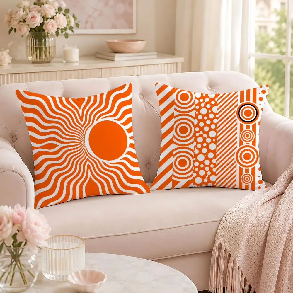 Orange Modern Geometric Cushion Cover Soft Short Plush Pillow Case Double Sided Print Washable Sofa Home Decor Gift
