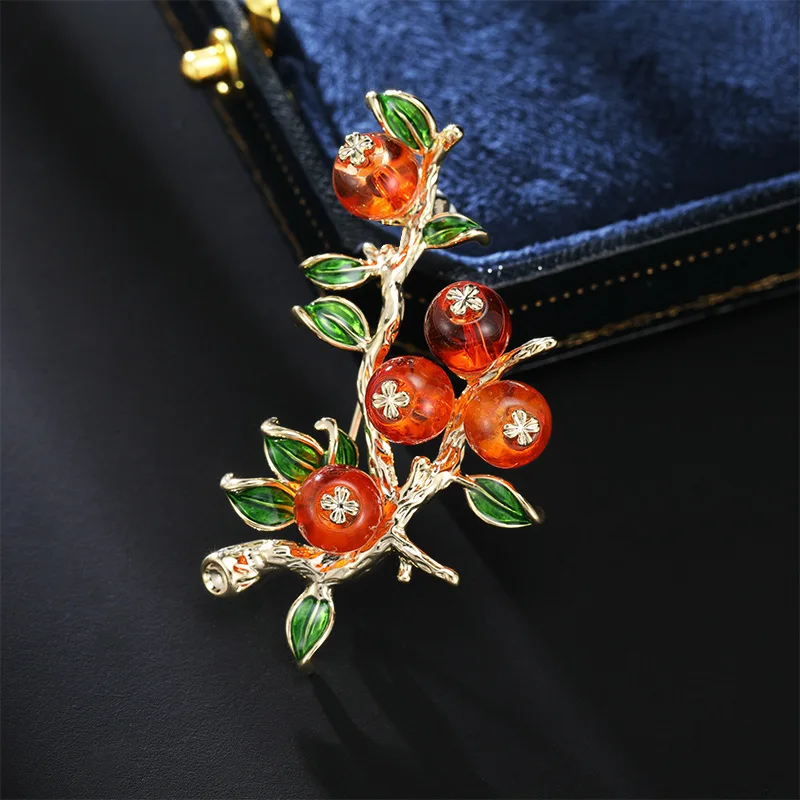 

Chinese Style Persimmon Ruyi Brooch for Women, Unique Creative Design, Elegant Brooch for Suit and Coat, Glass Pin Accessory