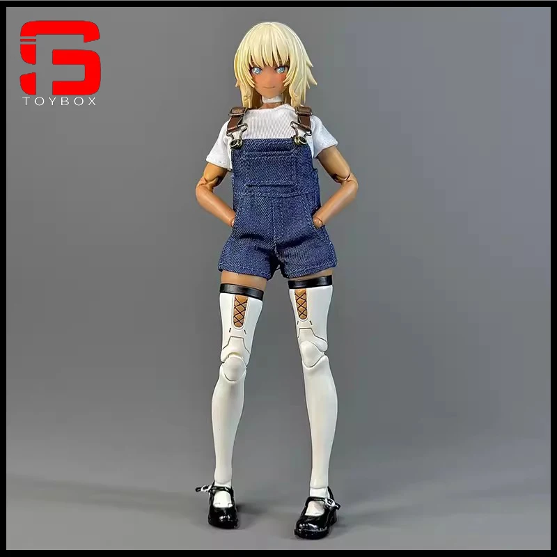 

1/12 Scale Female Soldier White Short T-shirt Strap Denim Shorts Clothes Model Fit 6'' Action Figure Body Dolls