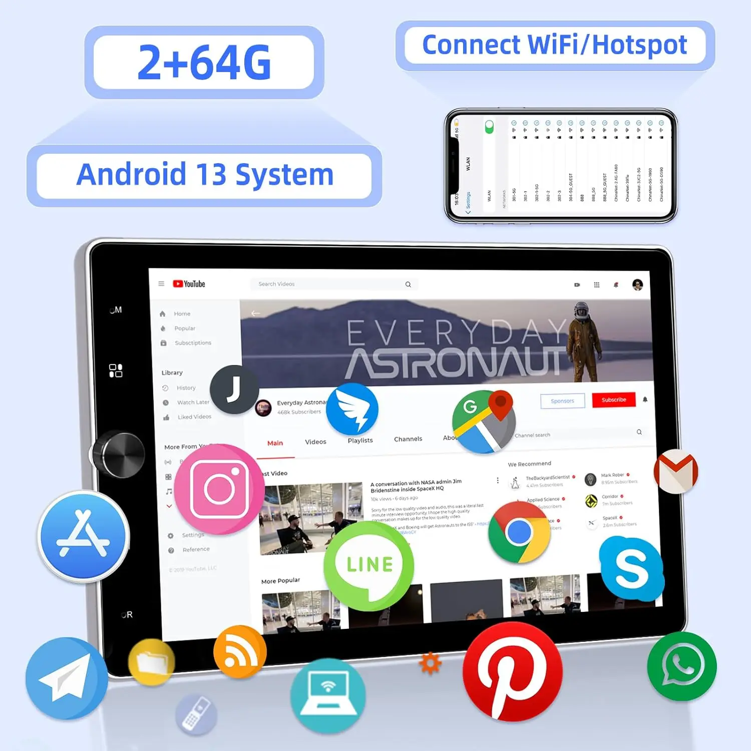 2G + 64G Автомобильная стереосистема Android 13, 10,4-дюймовый радиоприемник с сенсорным экраном и беспроводным CarPlay, Android Auto, Bluetooth 4,2, GPS, FM RDS