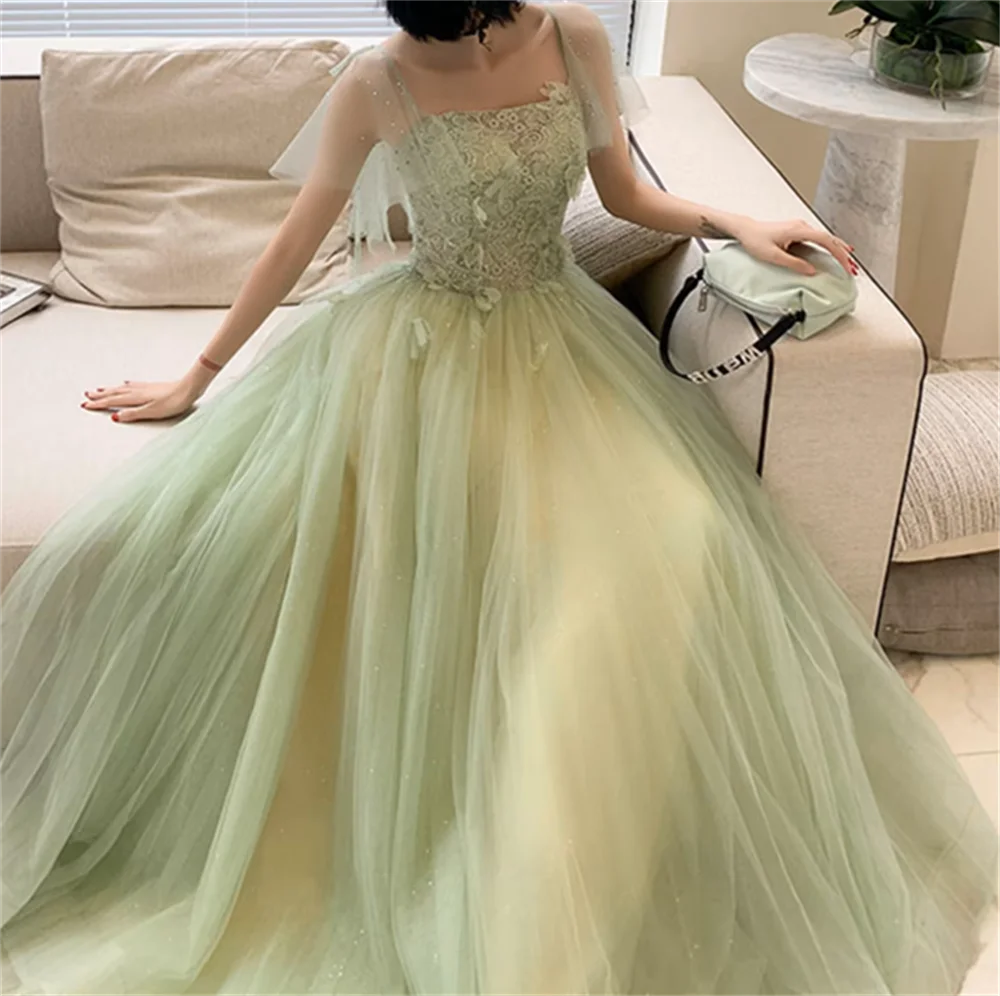 Jessica Sweetheart Light Green Prom Dresses Lace Embroidery Princess Evening Dresses Fairy A-shaped Formal Occasions Party Dress