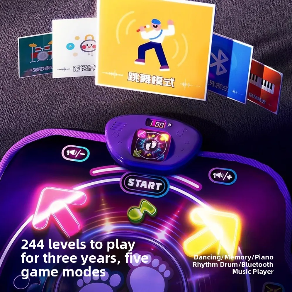 Double Pk Dance Mat Music Bluetooth Motion Sensory Integration Training Fitness Height Increasing Game Jumping Platform Mat Chil