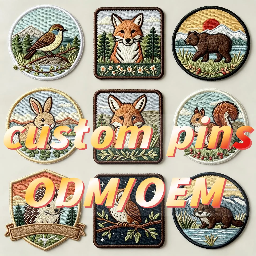 Custom Badge Design Your Own Lapel Pin Woodland Animal Embroidered Patch Sew on Jacket Hat Accessory Souvenir