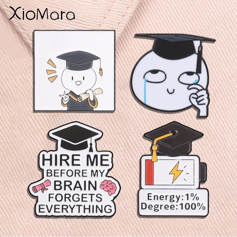 Graduation Cap Enamel Pins 1% Energy 100% Degree Cartoon Graduate Character Bachelor's Hat Brooches Lapel Badge Jewelry Gifts