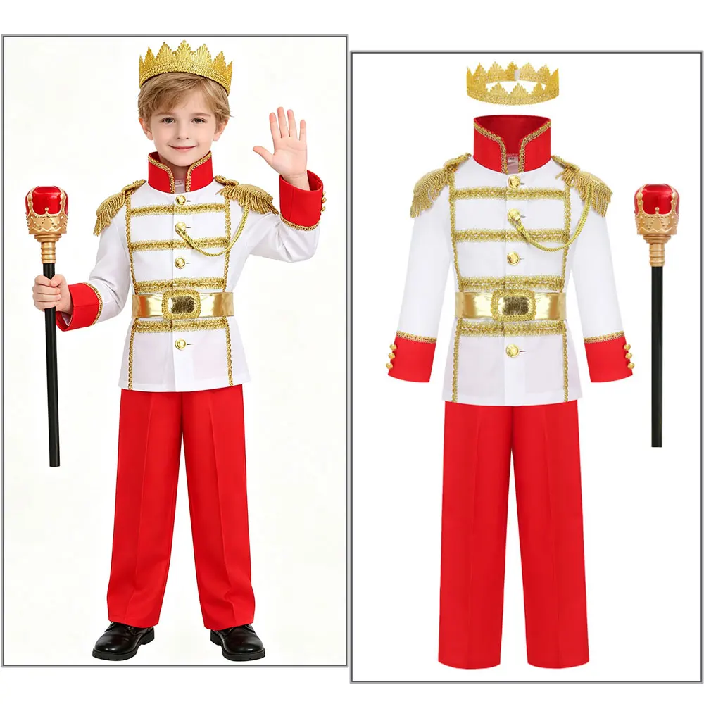 Halloween Boys Medieval Royal Prince Knight King Outfits Carnival Cosplay Fancy Dress Up Cinderella Prince Charming Kid Costume