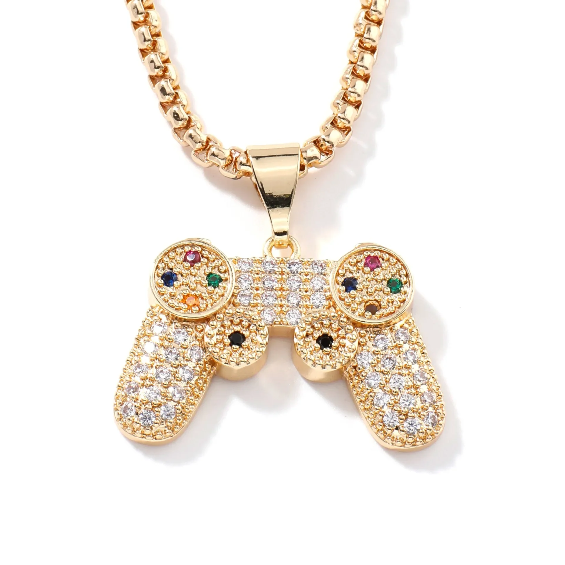 

Popular hip-hop fashion personality trend game board copper inlaid zircon pendant necklace cute charms gamer charm