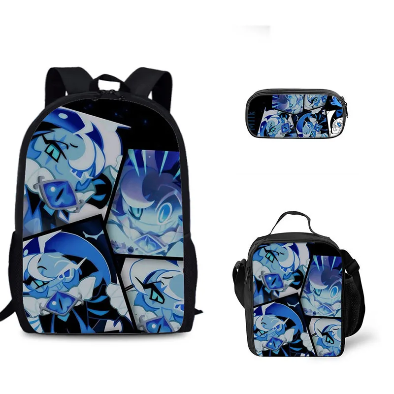 Keksspiel Studentenrucksack dreiteiliges Set Shadow Milk Cookie peripherer Kinderrucksack Essensbeutel Federmäppchen-Set