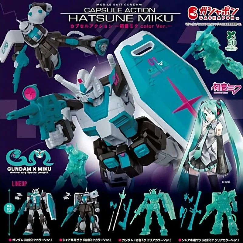 Bandai genuino Gundam × Hatsune Miku Gachapon juguetes Anime figura de acción cápsula juguetes PVC modelo decoración regalos creativos
