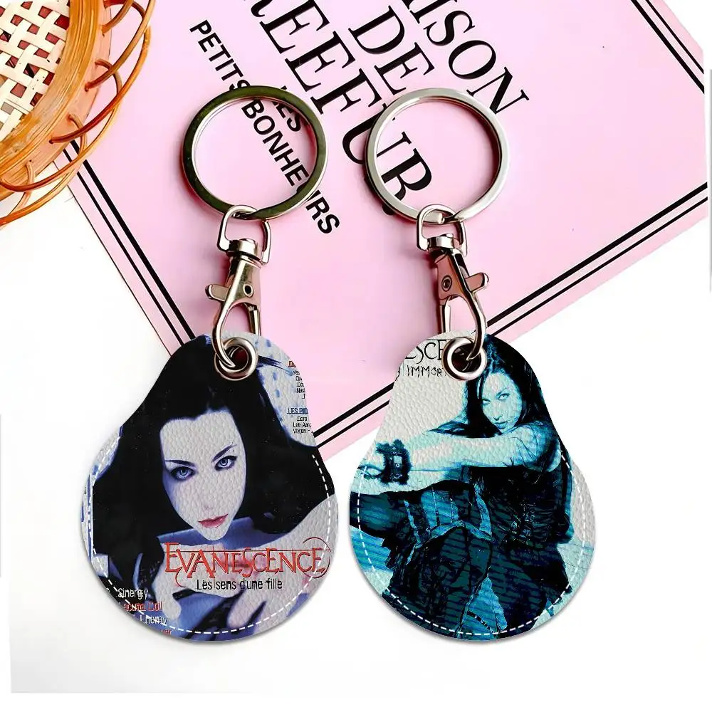 Evanescence Band 1PCS PU Leather Keychain Protective Case Door Lock Access Control Tags Card Bag Key Tag Ring