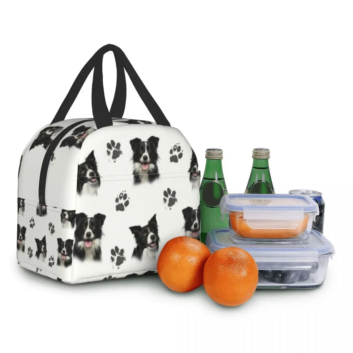 Custom Border Collie Lunch Bag Women Thermal Cooler Insulated Lunch Boxes for Kids School Children Fruit Fresh Storage Bag