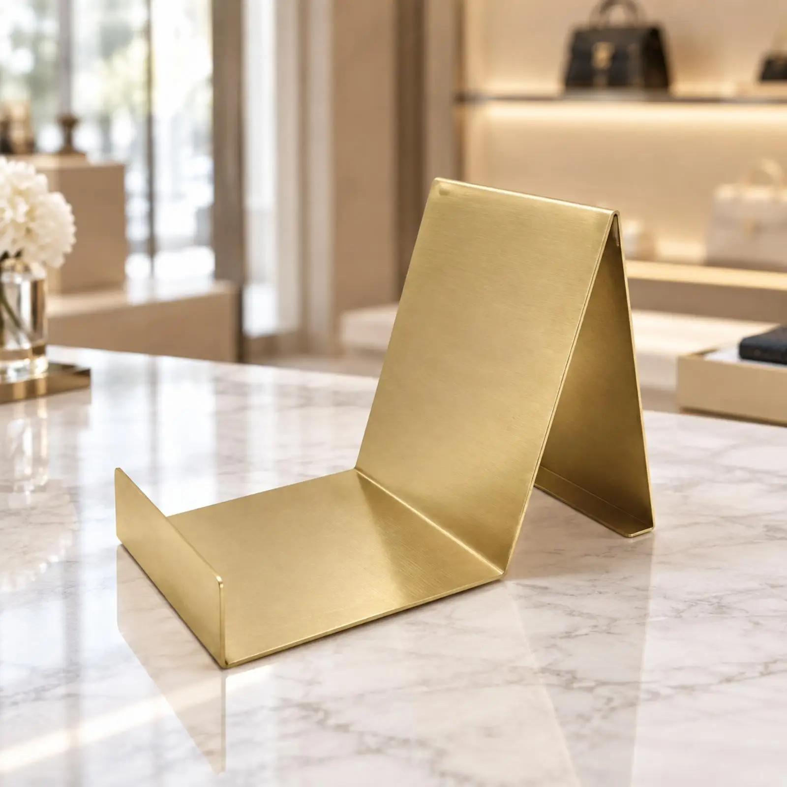 Stainless Steel Retail Display Rack for Wallet Purses Countertop Stand with Raised Retaining Rim Ideal for Glass Showcases