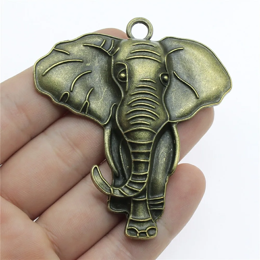 WYSIWYG 1pcs 71x63mm Big Elephant Pendants Antique Silver Color Elephant Pendants Charms Large Elephant Charm