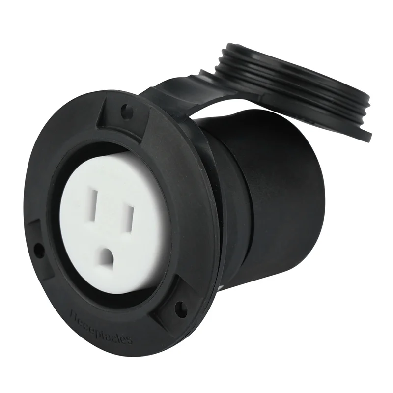 15 Amp 125 Volt Power Inlet Black 3 Wire Nema 5-15 Straight Blade Flanged RV Shore Power socket Receptacle