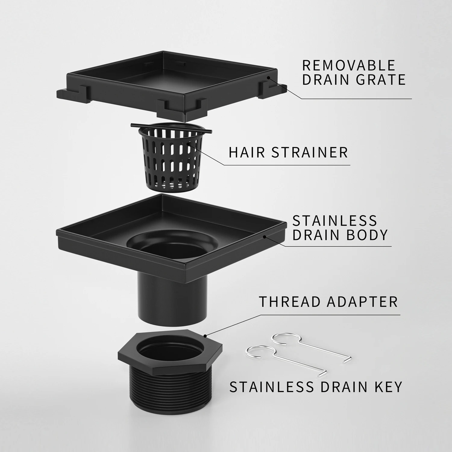 الجملة بلاط أسود مضاد للرائحة إدراج استنزاف أرضية الدش مع 2 في 1 شبكات غطاء مصفاة نحى مصارف أرضية مربعة