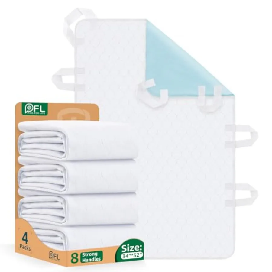 

Многоразовые впитывающие водонепроницаемые пеленки для кровати при недержании с 8 ручками, 4 шт., 34x52 дюйма