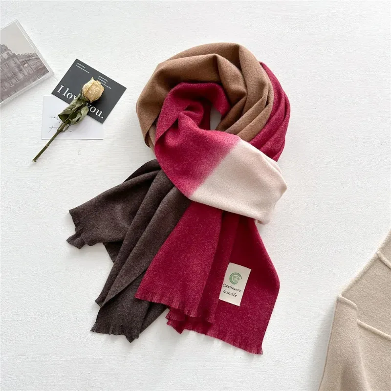 

New Chic Graduated Color Tassel Women Scarf Autumn Winter Solid Large Shawl Imitation Cashmere Wrap Female Soft Warm Muffler