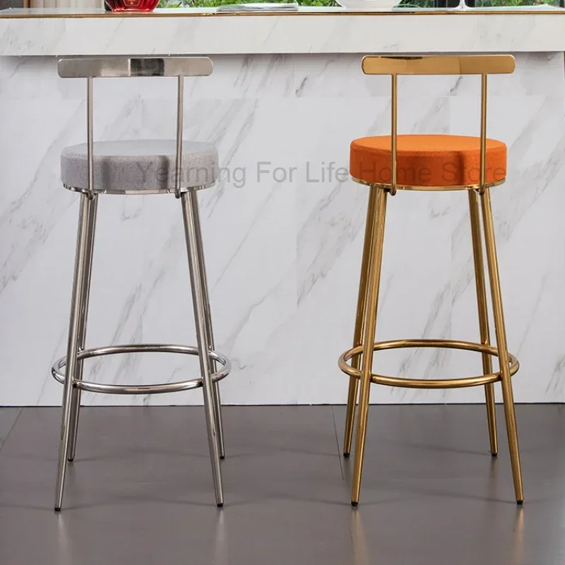 

Modern Minimalist Bar Chair High Legged Backrest Front Desk Bar Chair Stainless Steel Nordic Creative Salon Furniture