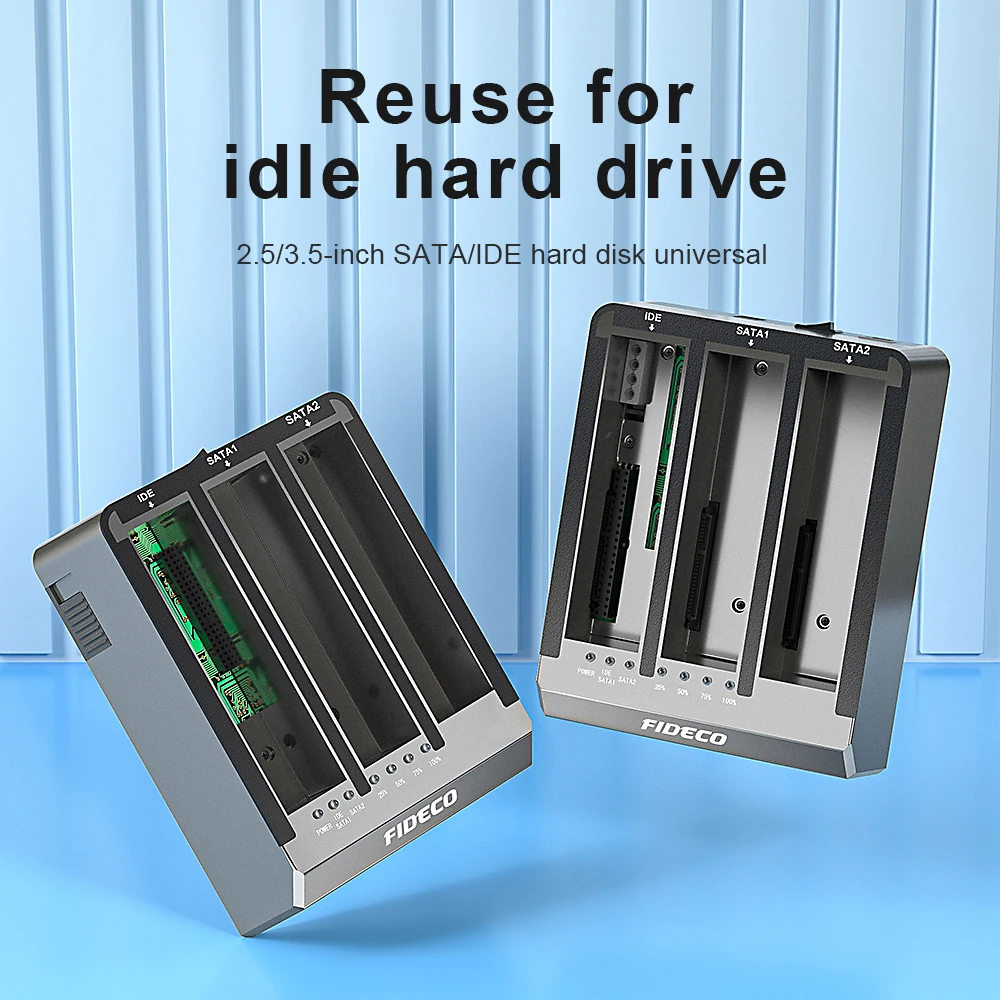 FIDECO 2.5/3.5 inch IDE SATA External HDD SSD Case Hard Drive Docking Station Three Slots External Disk Box Enclosure Adapter