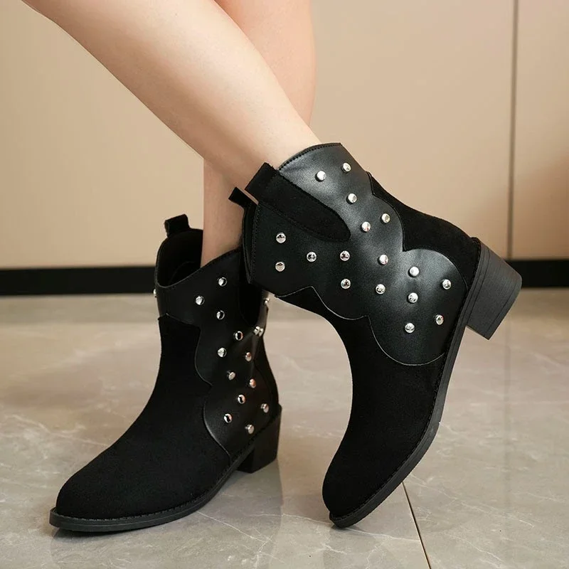 Big Size Explosive European and American Fashion Round Head Metal Rivets Belt Buckle Boots Foreign Trade Women's Boots