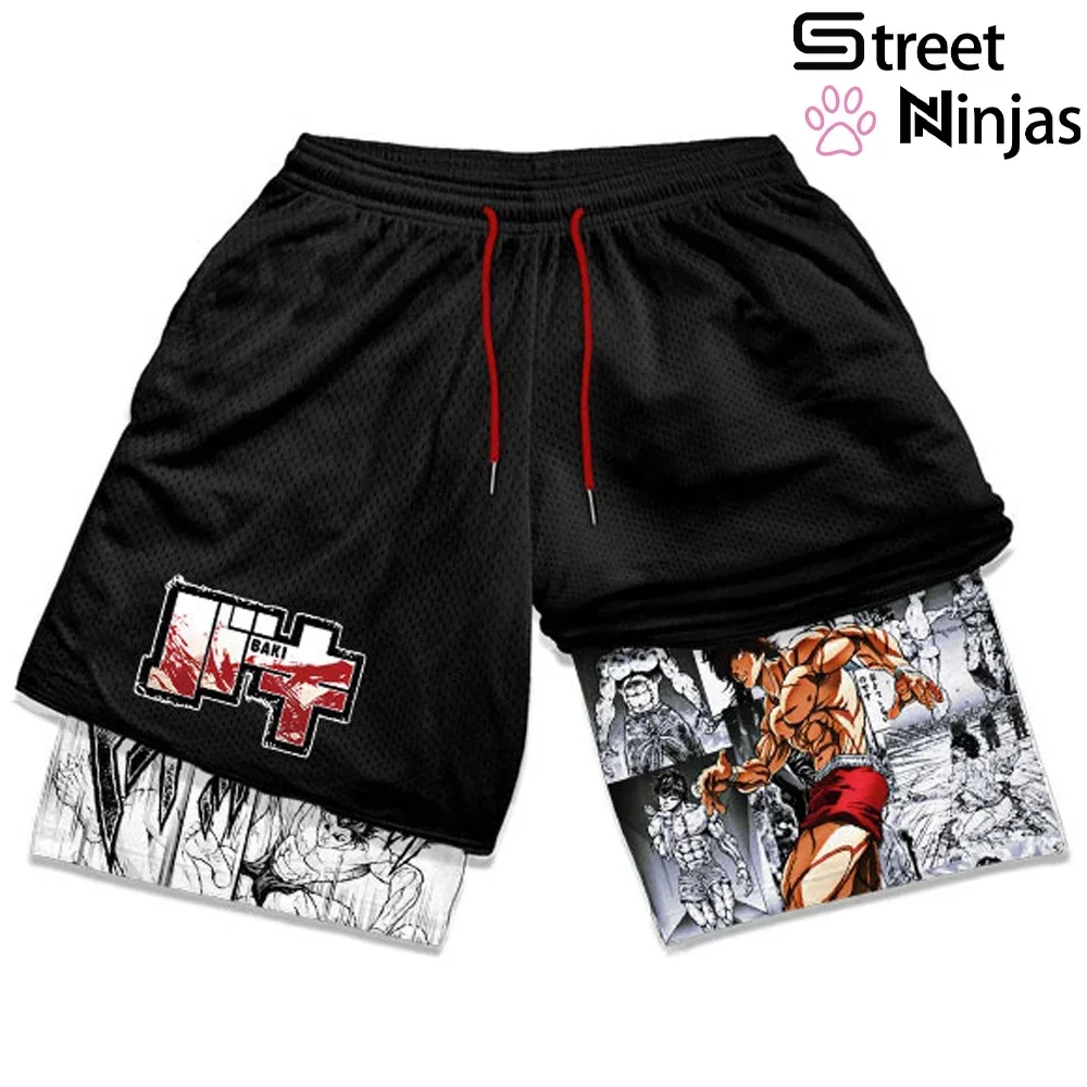 Anime Gym Shorts Men Manga 3D Print 2 in 1 Basketball Shorts Workout Quick Dry Sports Compression Short Pants Summer Male