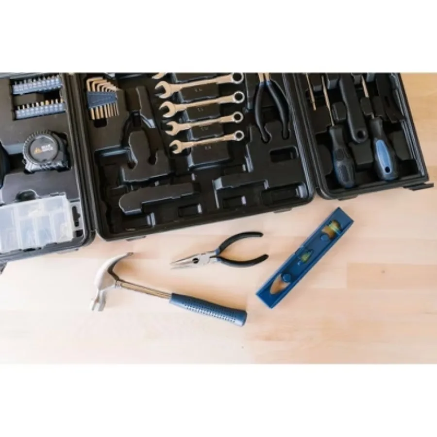 145pc Deluxe Household: Steel & Plastic Hand Tool Set with Pliers, Screwdriver, Wrench, Hammer