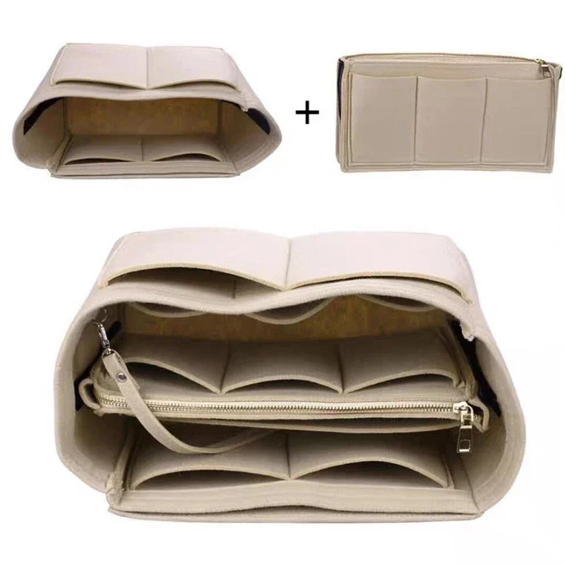 

Women Make Up Organizer Felt Insert Bag Handbag Travel Inner Purse Portable Cosmetic Fit Various Brand Bags for Female