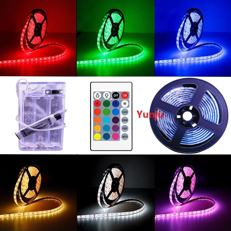 5V RGB LED Strip Light 5050 Battery Box Powered Remote Control Waterproof LED Ribbon Tape Flexible Led Light Home Decoration