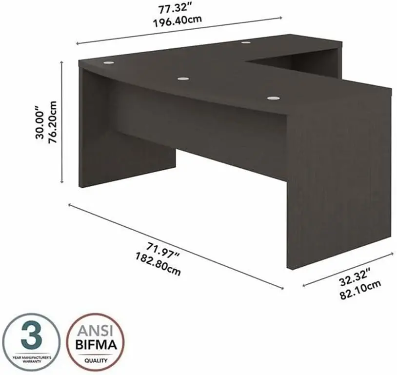 مكتب Bush Furniture على شكل حرف L مع إدارة الأسلاك |   طاولة أمامية بفيونكة زاوية من مجموعة Echo للمكتب المنزلي مع التجميع السريع