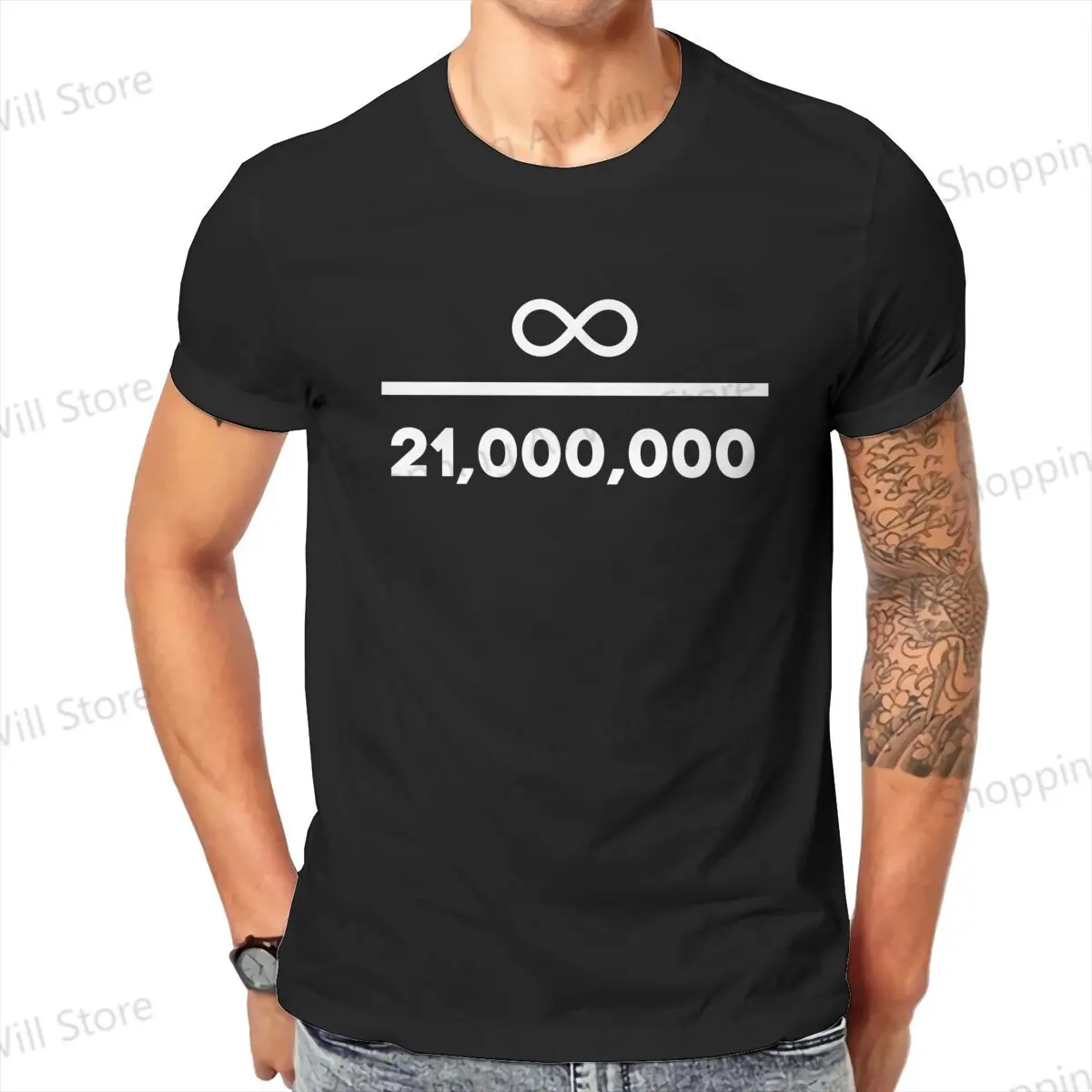 Men's and Women's T-shirts Bitcoin Cryptocurrency Miners Infinity Divided By 21 Million O neck short sleeved T-shirt