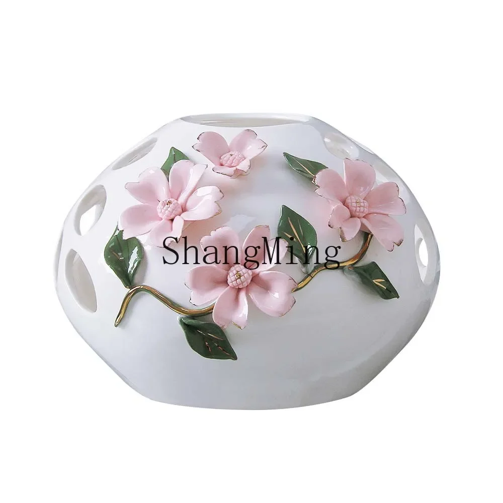 CLL Home Furnishing Entrance Ceramic Vase Ornament Homestay Porcelain Hand Pinch Flower Ornament Creative Flower Ware