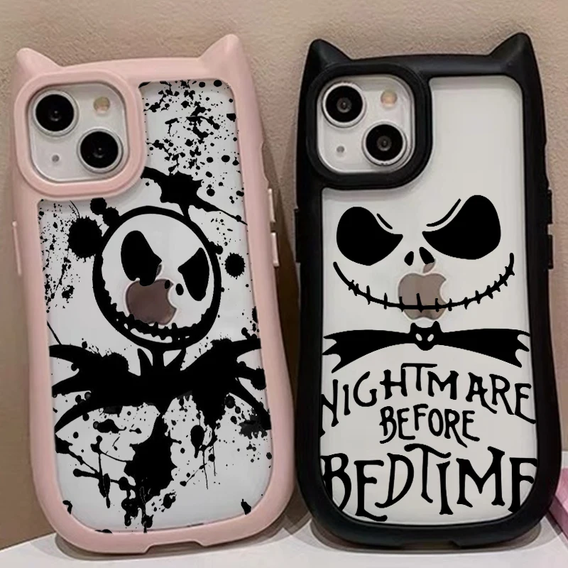 Christmas Jack Skeleton Disney For iPhone 15 14 13 12 11 Pro Max Plus Cat Ears Transparent Back Phone Case