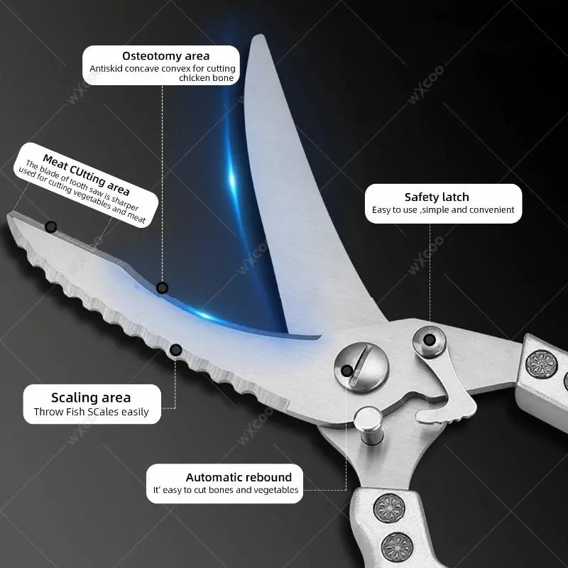 WXCOO Chicken Bone Scissors Professional Poultry Shears Cutter Stainless Steel Meat Fish Vegetable Kitchen Scissors Boning Knife