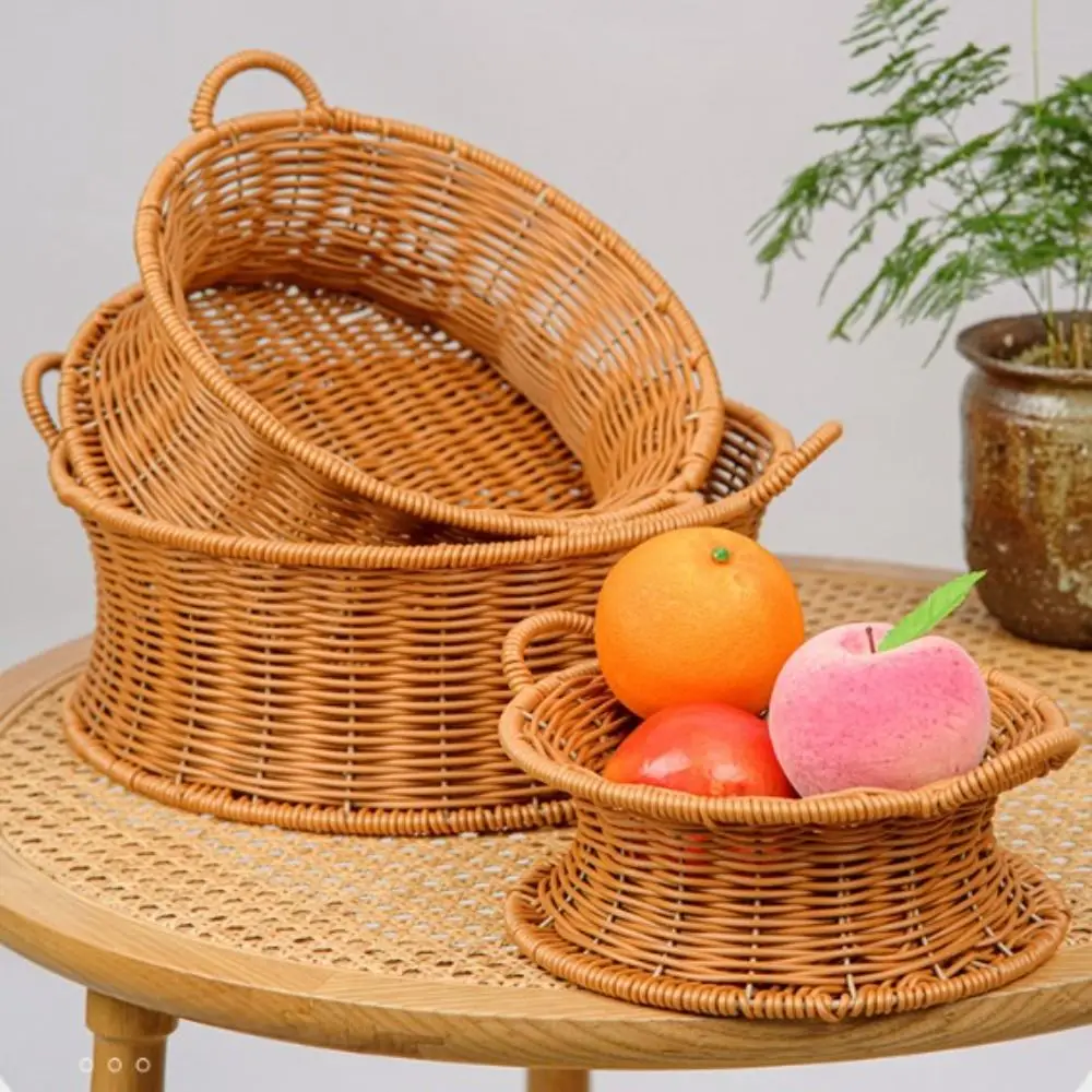 Multistyles Imitation Rattan Fruit Plate Retro Woven Handheld Creative House Candy Packaging Storage Rattan Woven Tea Tray
