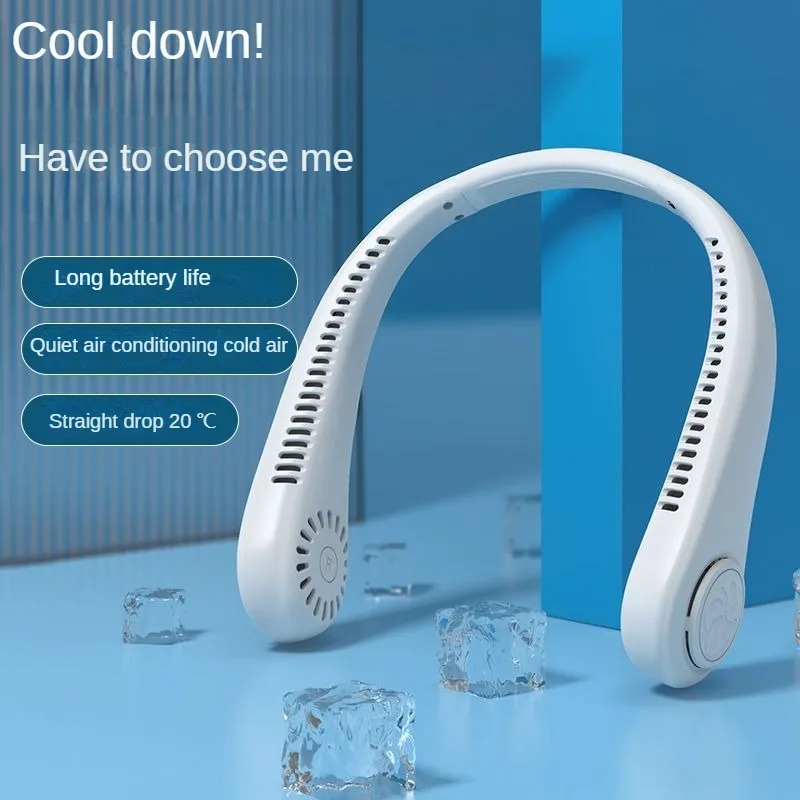 Summer Hanging Neck Fan Portable Portable Small Lazy People Hanging Neck Ear Neck Leafless Cooling Silent Mini Fan Office Sports