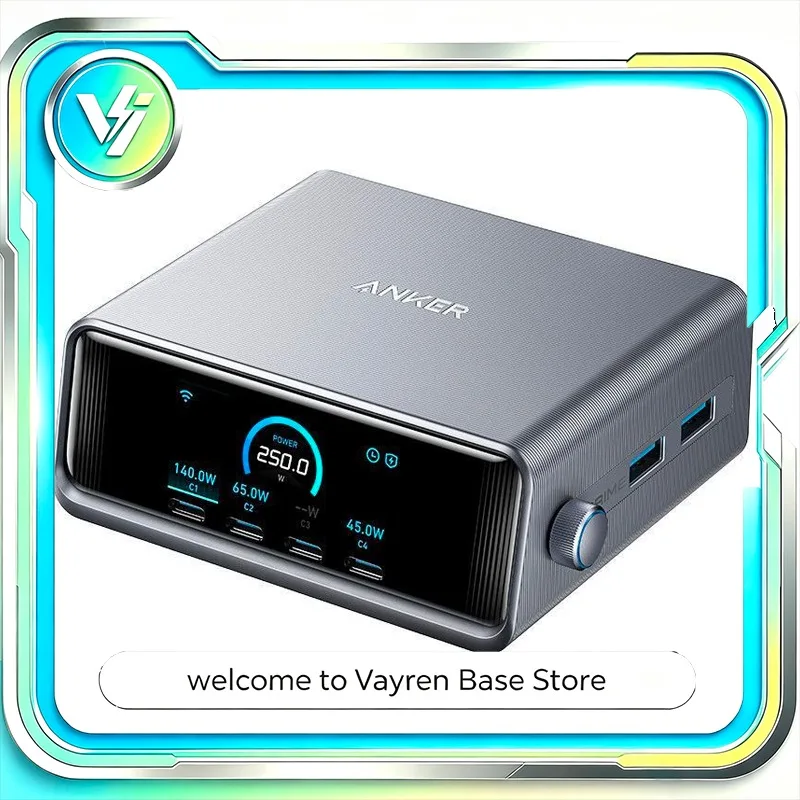 Anker Prime 250W GaN Charging Station 6‑Port USB‑C Multi Smart Display Fast Charger Adapter for Laptop Phone Home Desktop Setup