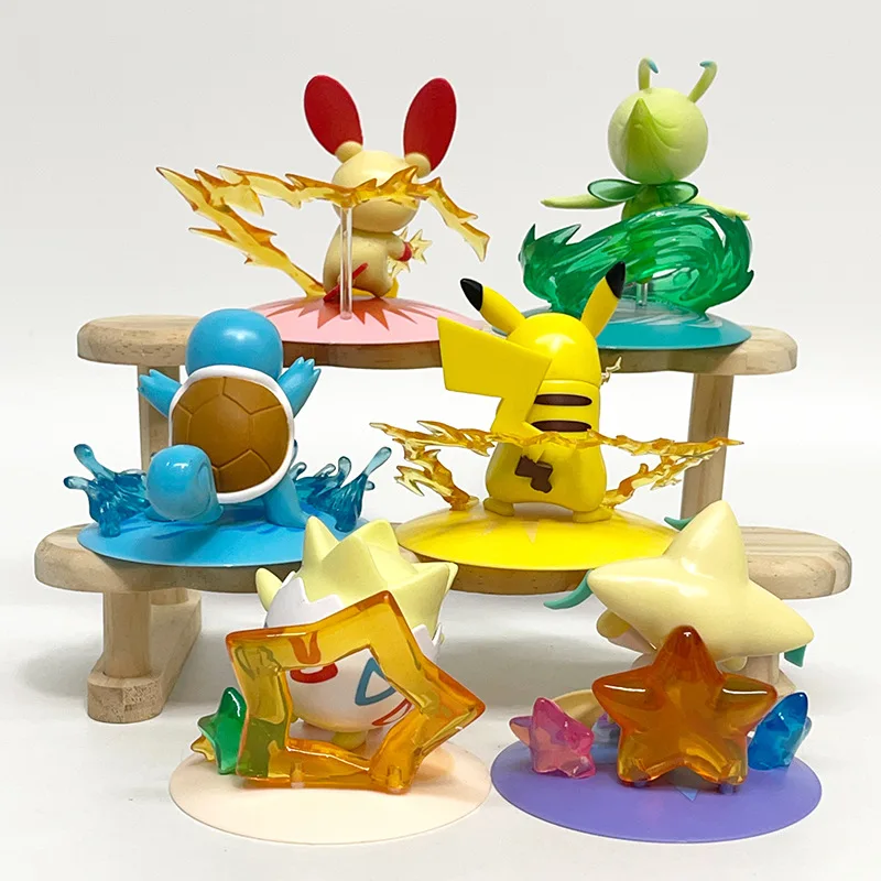 Juego de 6 uds de juguetes de caja ciega de Pokémon, figura de acción de monstruo de bolsillo de 8cm, Pikachu Charmander Squirtle Bulbasaur Piplup Celebi, modelo de decoración