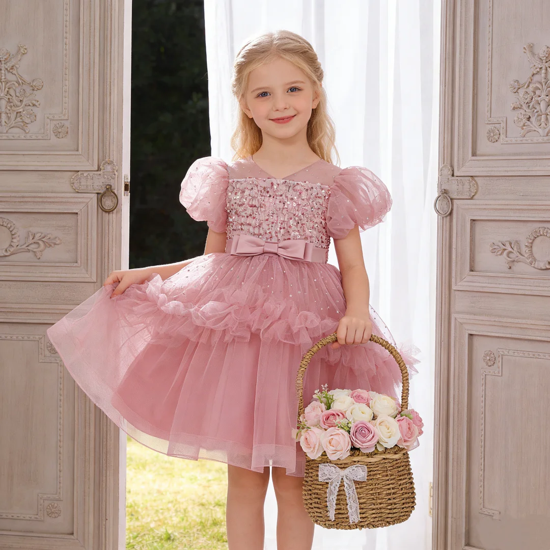 Kids Girls' dusty rose pink dress elegant princess dress for ball parties piano recitals music festivals