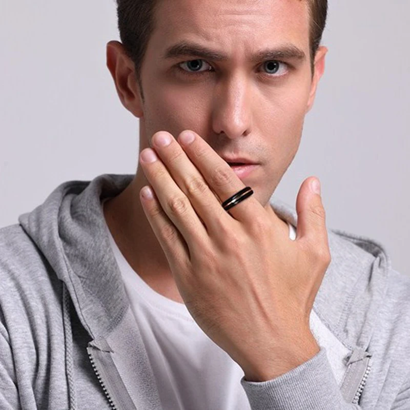 

Hot Sale Simple 6MM Black Ring For Men Women Stainless Steel Rings Trendy Groove Engagement Rings Fashion Fine Jewelry Gifts