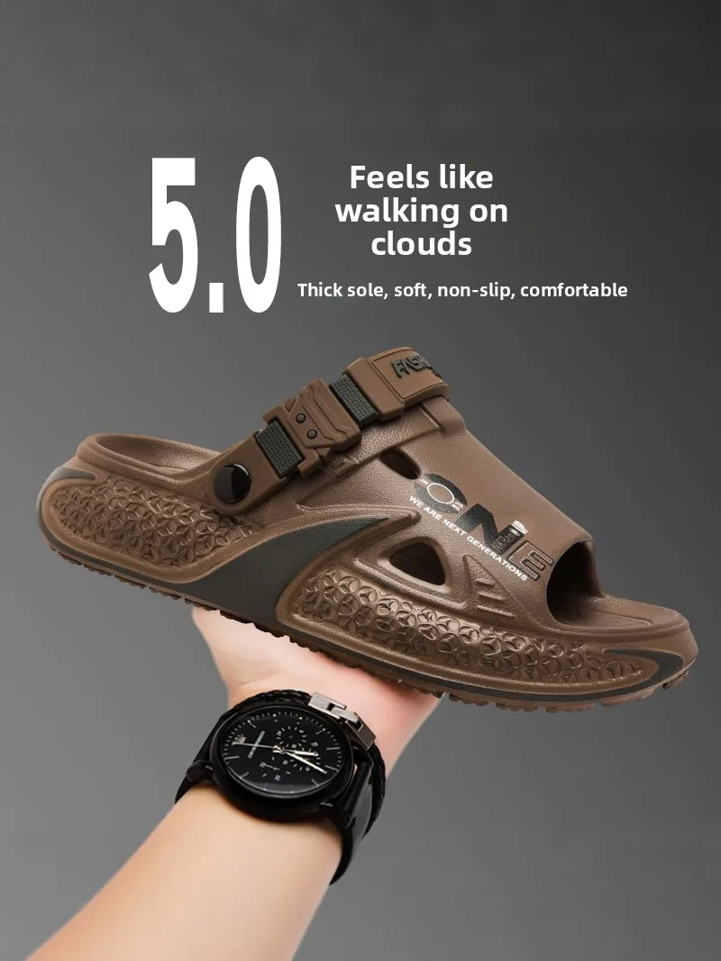 Men's Summer Outdoor Wear Anti-Slip Soft Bottom Sandals Casual Driving Sport Dual-Purpose Beach Slippers Comfortable EVA Mate...