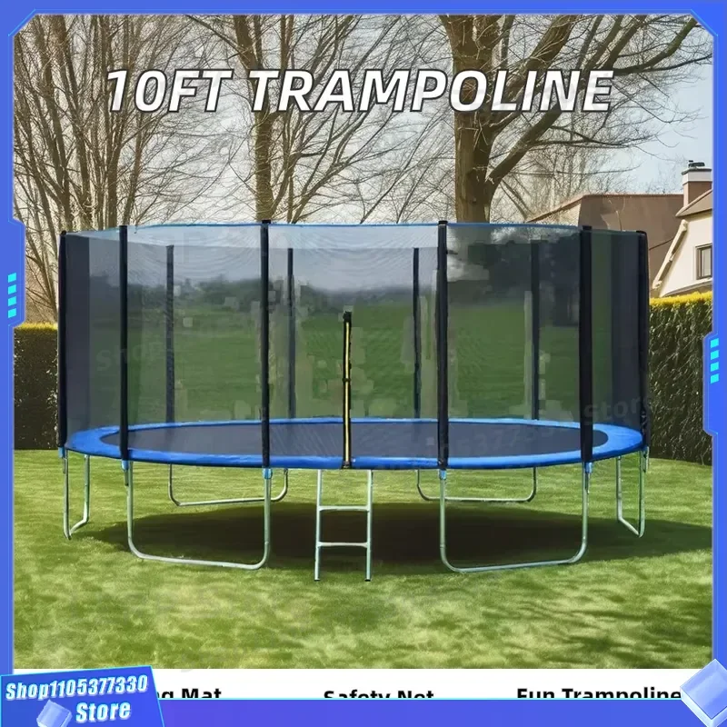10ft Round Outdoor Trampoline with Safety Enclosure Tent PVC Foam Jumping Mat for Kids Adults Garden Play Equipment Direct