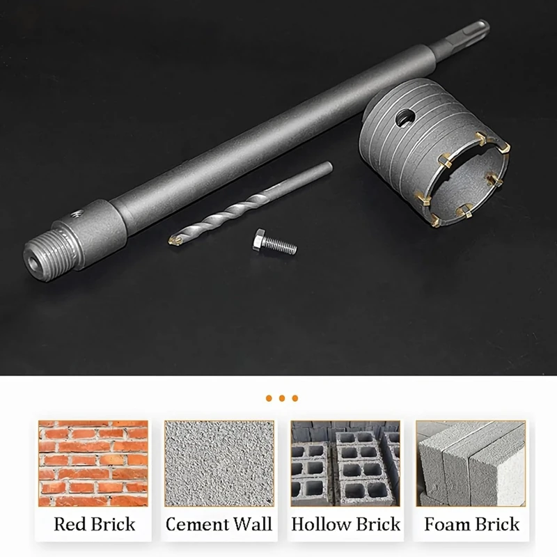 1Set 2 1/2 Inch Concrete Hole Saw With 220Mm SDS Plus Shank, 65Mm Wall Hole Saw Drill Bit For Cement Brick Stone Wall