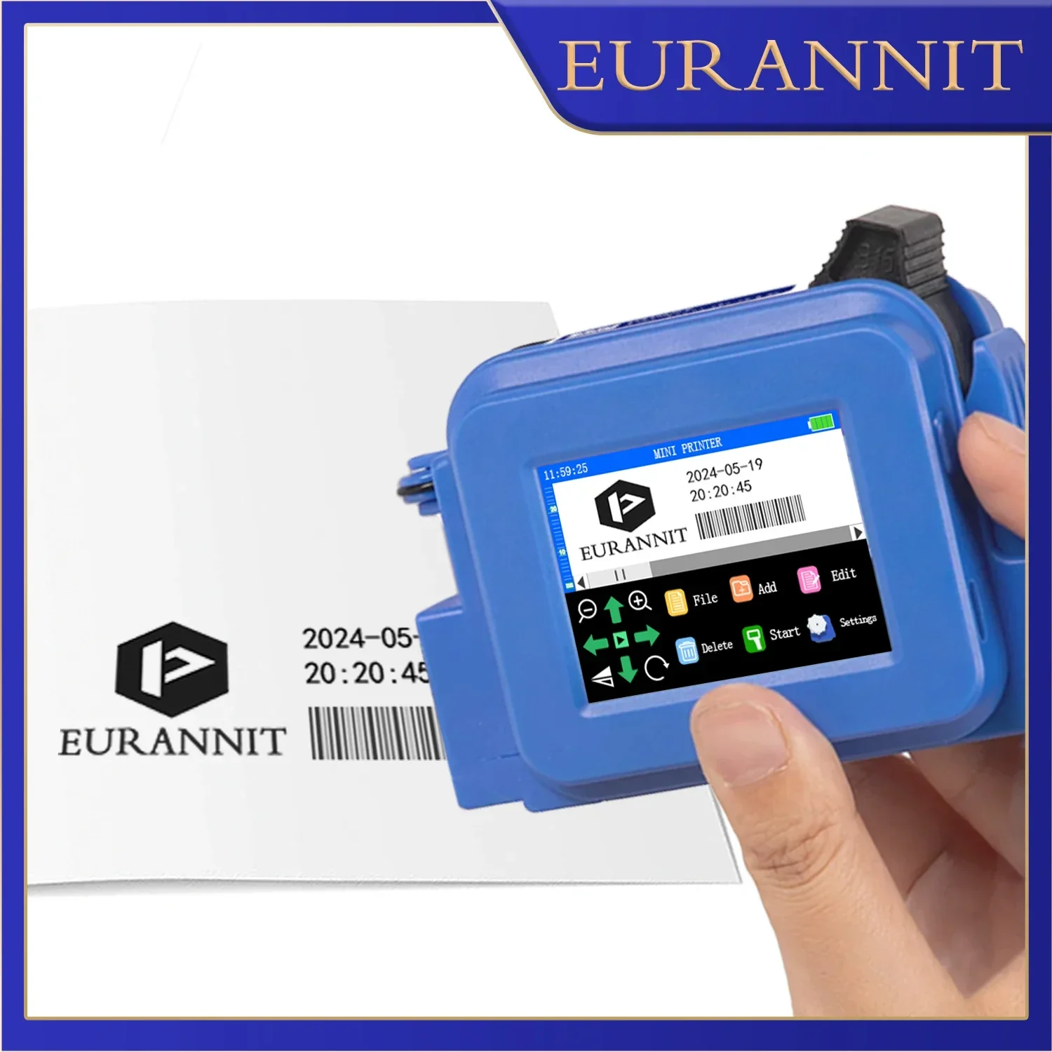 EURANNIT XMINI-Blue 12.7mm Portable Mini Inkjet Printer with Fast Dry Ink for Logo Expire Date QR Barcode Batch Number Printer