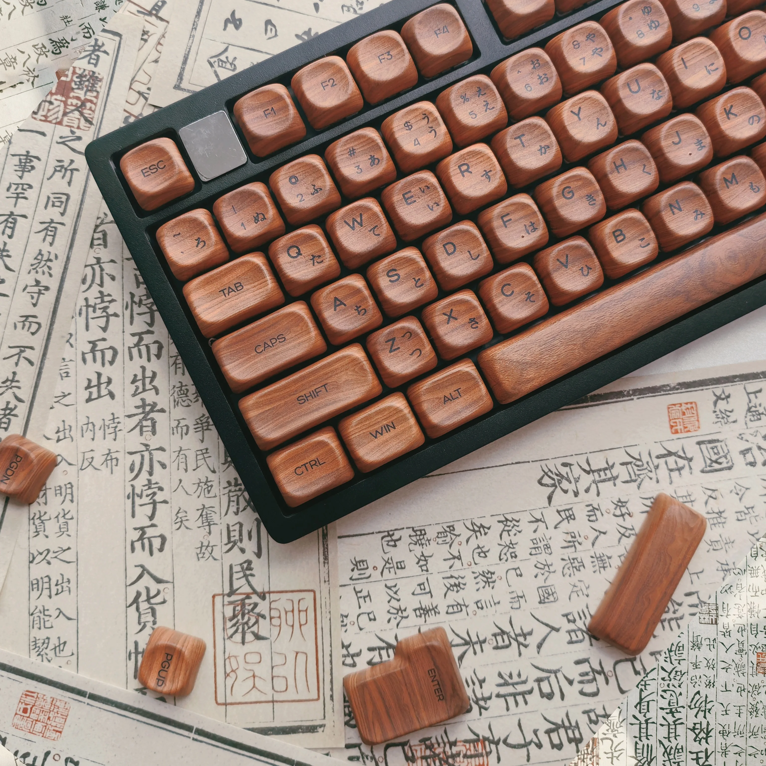 130 Keys Walnut Wood Five Sides Dye-Sublimation PBT Keycap Custom MOA Profile Retro Keycaps for MX Switches Mechanical Keyboard
