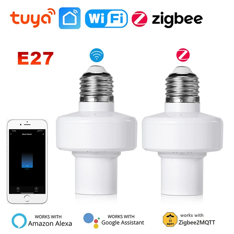 

Tuya WiFi/Zigbee Smart Light Socket E27 Bulb Adapter Lamp Holder Base AC85-265V Smart Life App Control Support Alexa Google Home