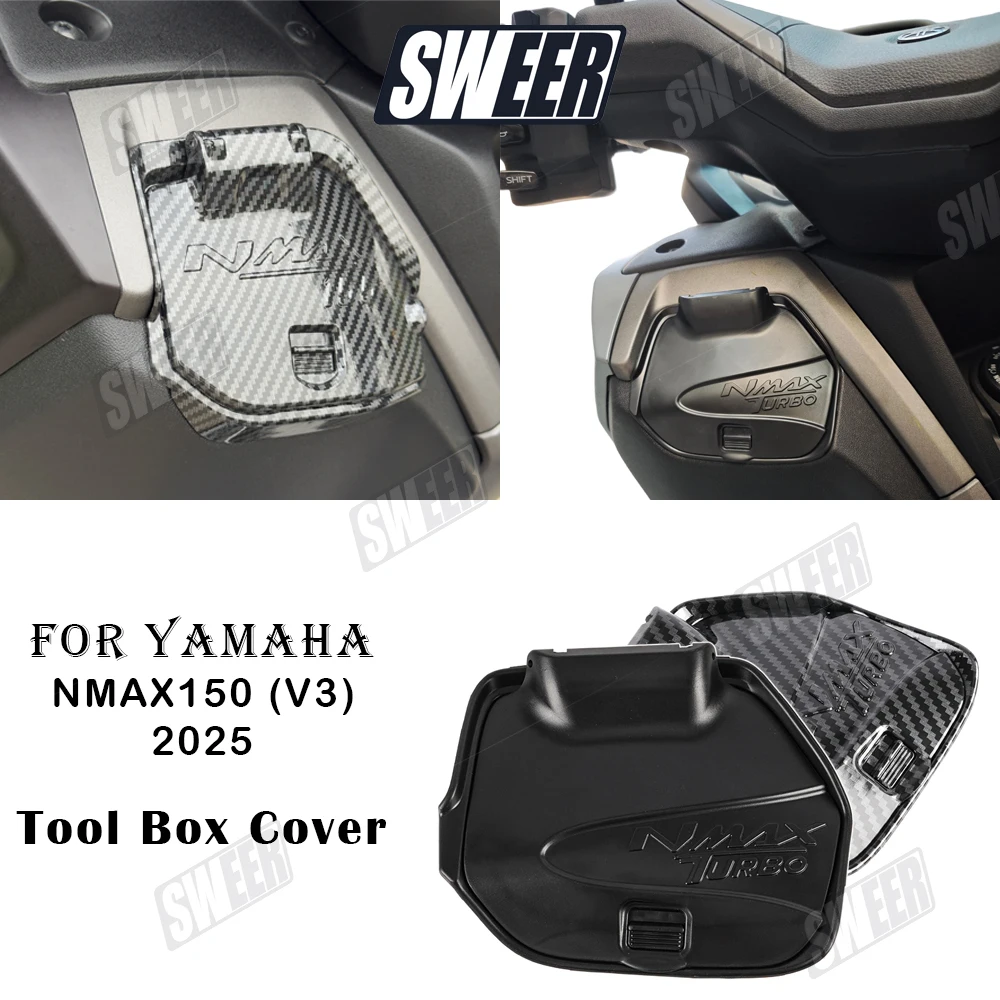 

Motorcycle Tool Box Storage Carbon Fiber Cover Compatible With Yamaha NMAX155 V3 2025 Dustproof Side Storage Pocket Cover