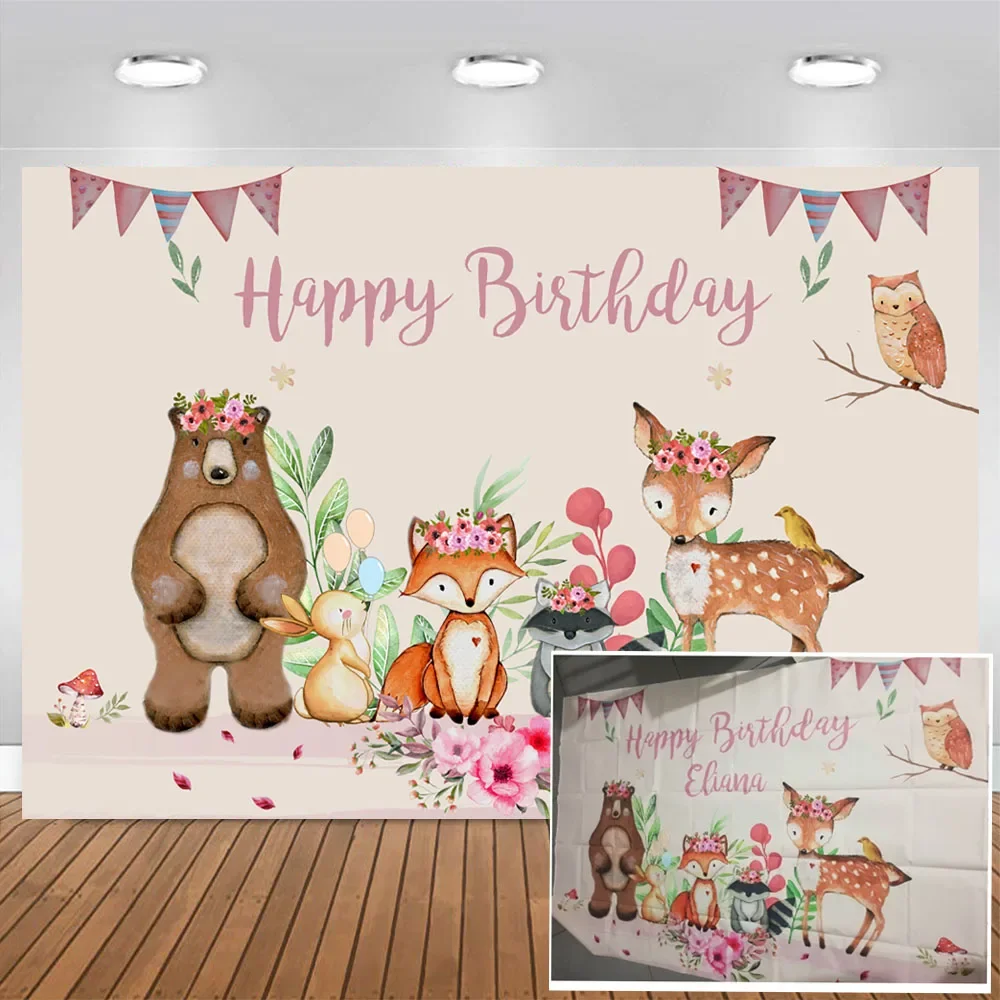 

Wonderland Safari Bear Birthday Party Decoration Photography Background Poster Girl Baby Shower Custom Flower Backdrop Studio