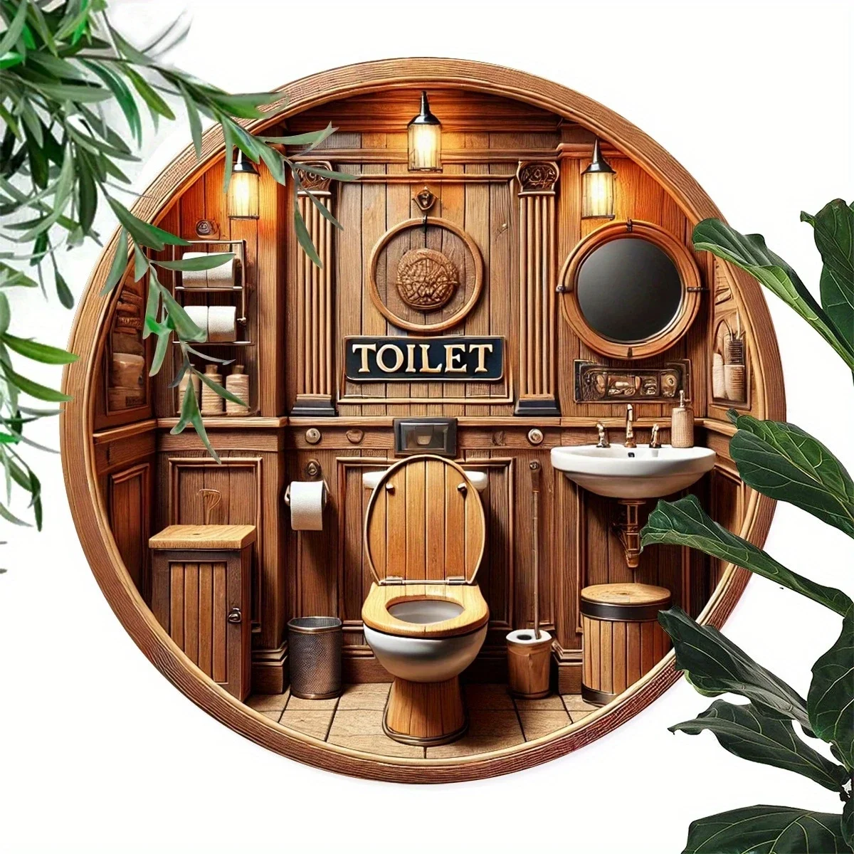 لوحة لافتة مرحاض خشبية مستديرة 8 بوصة ثنائية الأبعاد لمطعم بار مقهى فنية لتزيين الحائط للحفلات العائلية والمهرجانات #5