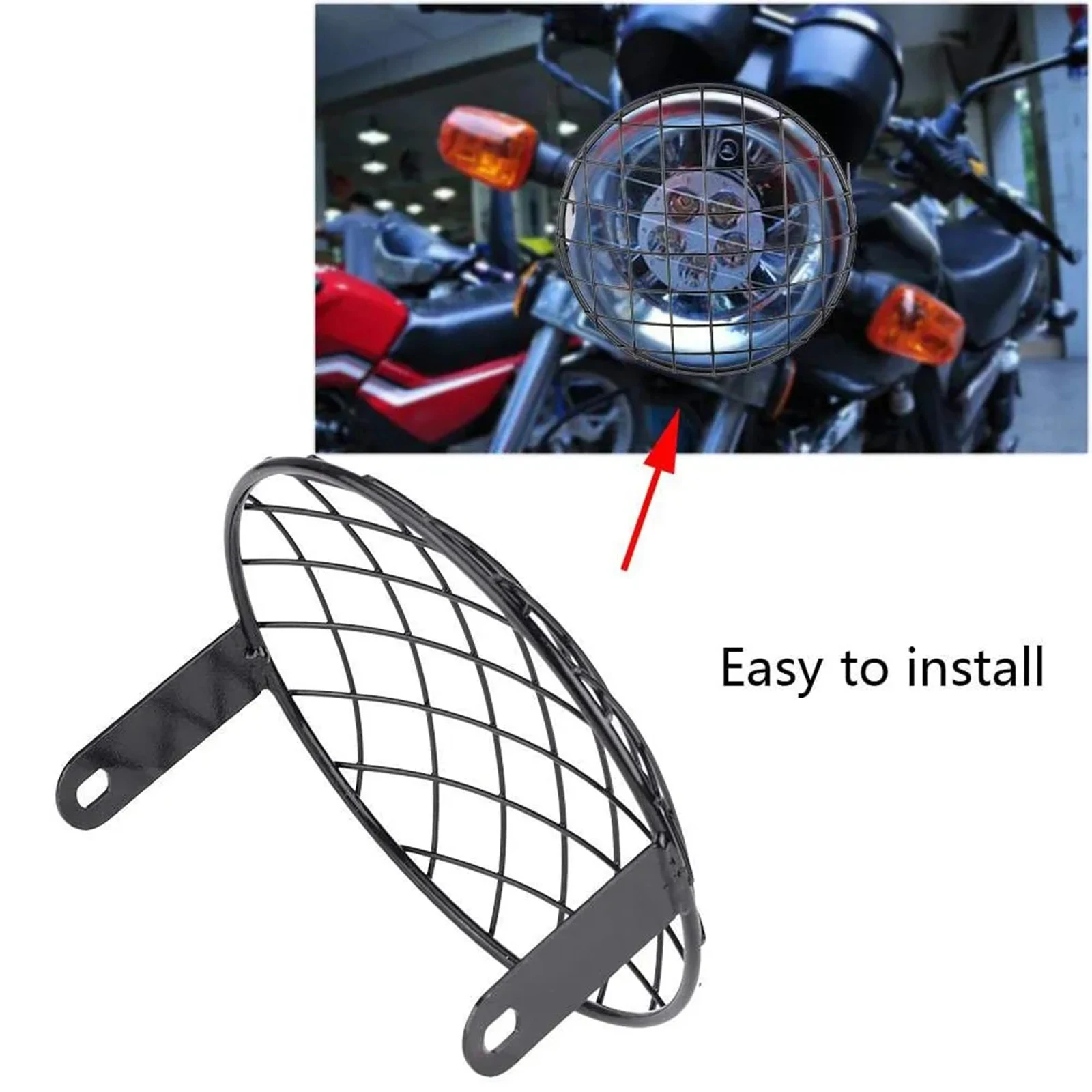 6.5 inch Motorcycle Headlight Mesh Protector Holder Metal Grill Cover Black Guard for Harley CG125 GN125 HeadLamp Lampshape